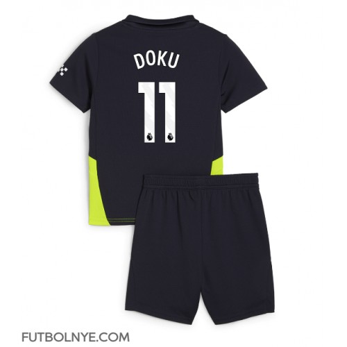 Camiseta Manchester City Jeremy Doku #11 Visitante Equipación para niños 2024-25 manga corta (+ pantalones cortos)